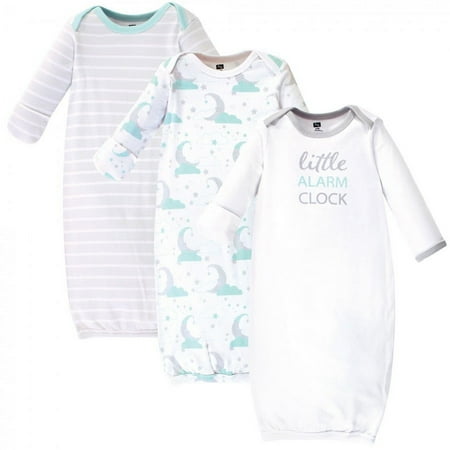 Hudson Baby Infant Boy Cotton Long-Sleeve Gowns 3pk, Alarm Clock, 0-6 Months