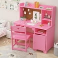 thumbnail image 1 of Kids Study Desk with Chair, Kids Desk and Chair Sets with Storage Cabinet, Wooden Children Study Table, Student Writing Table Computer Workstation for 3-8 Years Old, 1 of 7