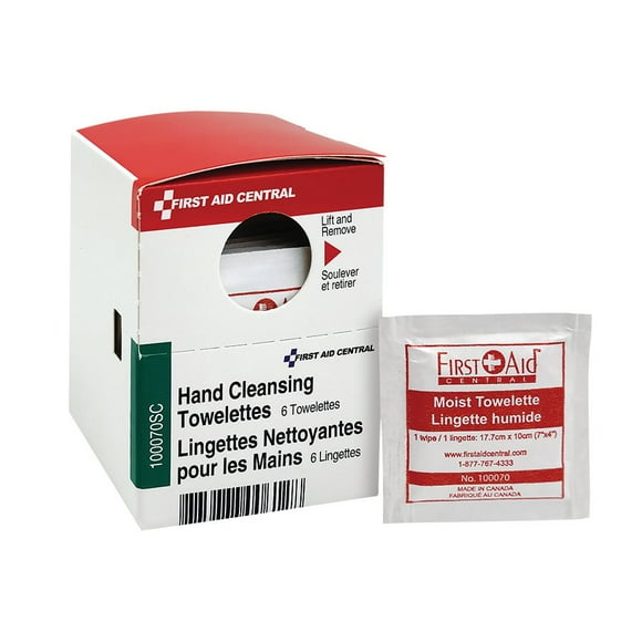 First Aid 100070SC Hand Cleansing Towelettes (Box of 6)