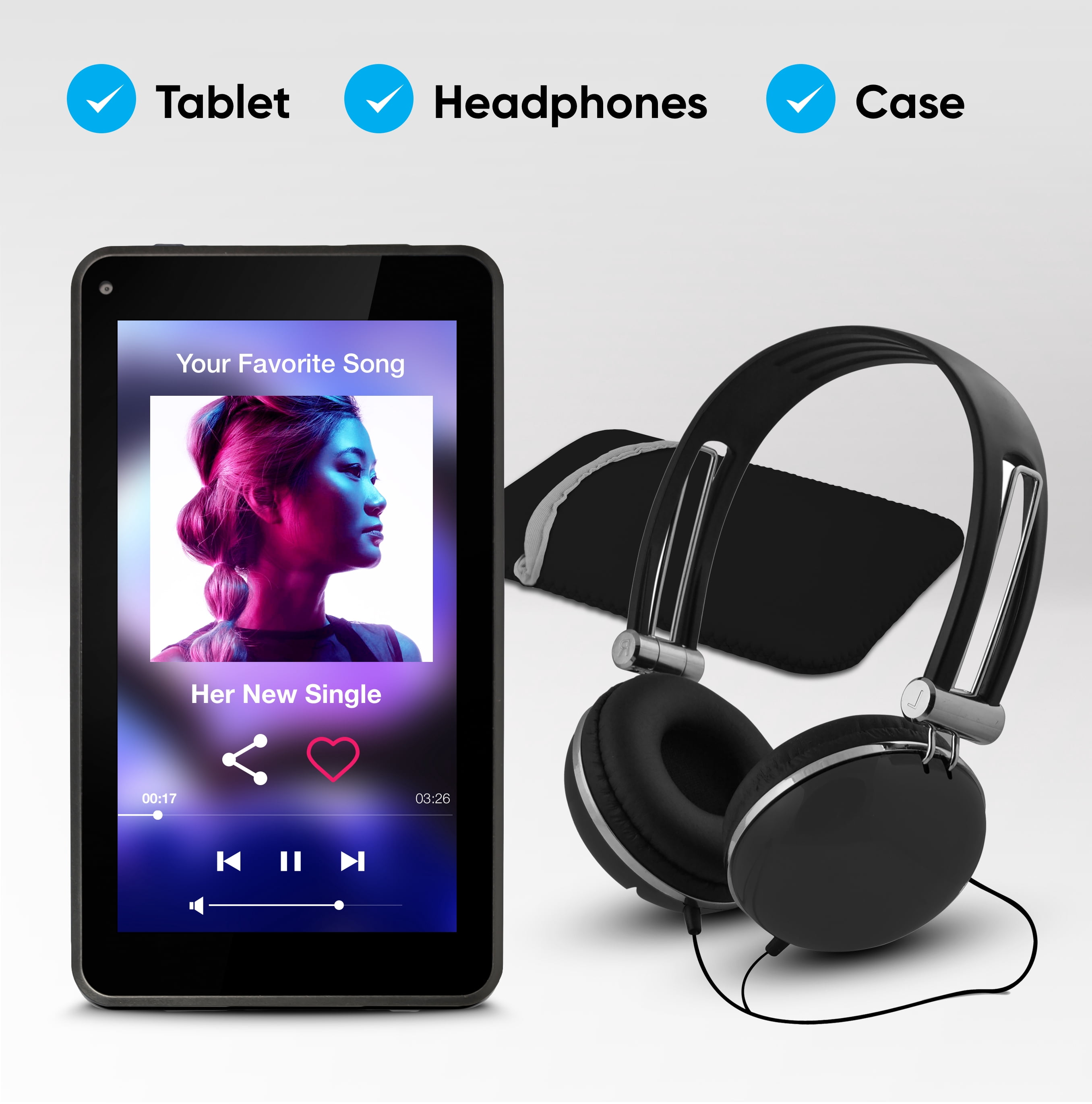 Ematic EGQ373BU 7" 16GB Tablet with Android 7.1 + Sleeve & Headphones