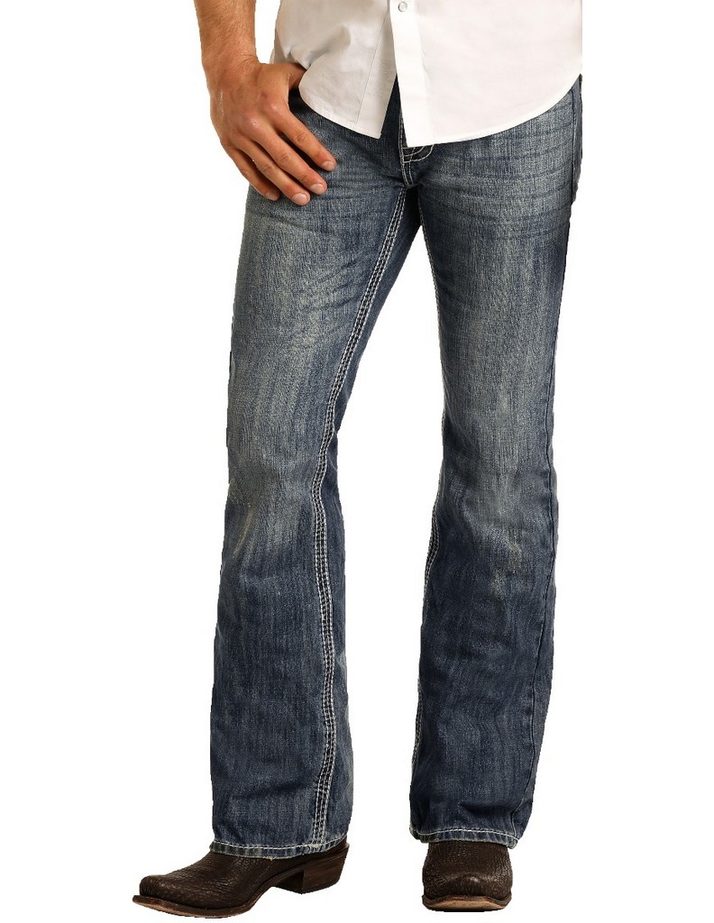 Rock & Roll Denim Western Jeans Mens Pistol Bootcut Med Wash M0P2602 - image 1 of 4