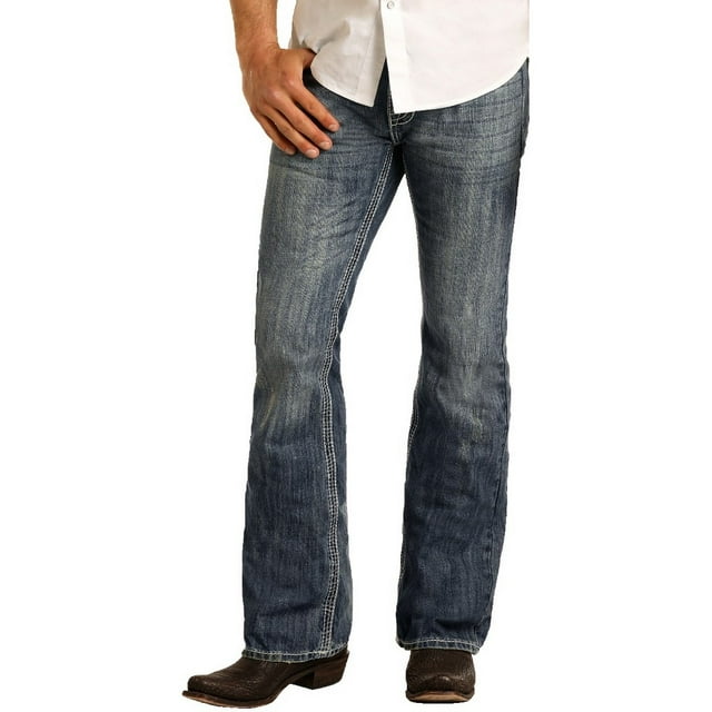 Rock & Roll Denim Western Jeans Mens Pistol Bootcut Med Wash M0P2602