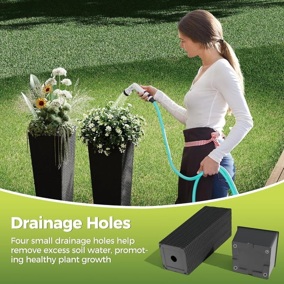Historyli QinaQin - Macetas para plantas de interior (2 unidades,con forro extraíble),color negro