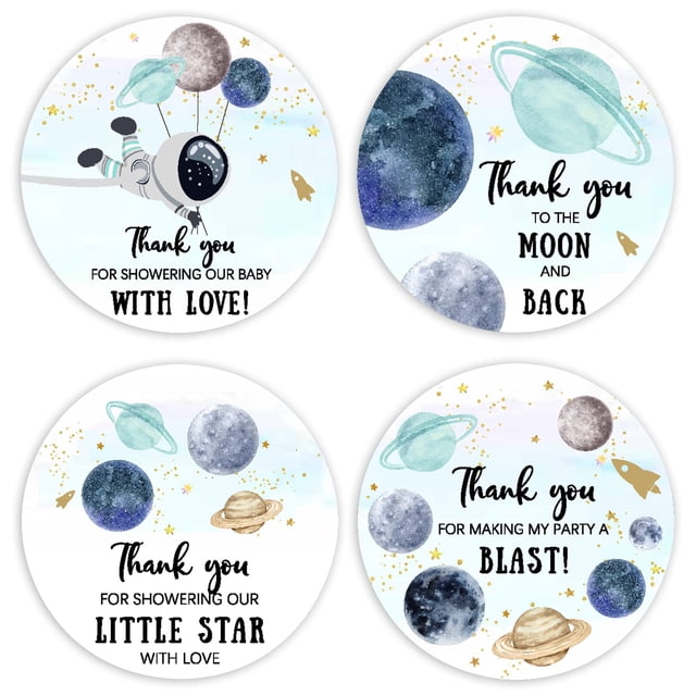 Pegatinas Fangleland Outer Space Thank You, 48 unidades, Baby Shower