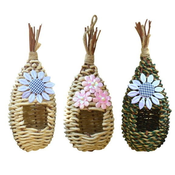 PRETXORVE Bird Feeder, Grass Woven Outdoor Courtyard Nests Home Decoration Bird Cage Gardening Bird Cage Bird Feeder
