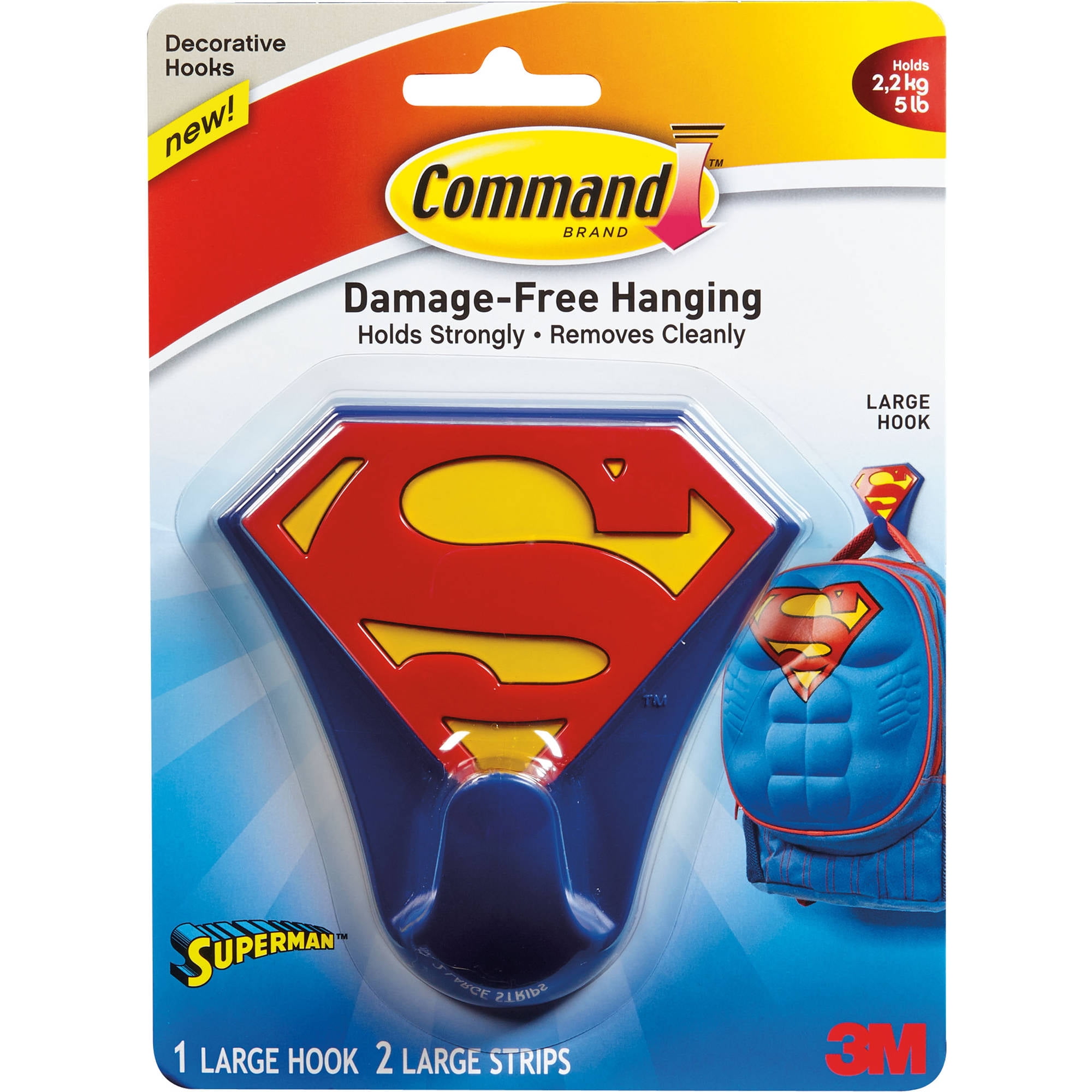 Command Superman Hook 1 Large Hook 2 Strips Pack Walmart Com