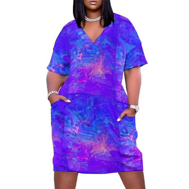 Vestido holgado con bolsillos y pintura fluida de luz negra, vestido de cumpleaños para mujer, vestidos de verano para mujer 2025, vestidos de lujo