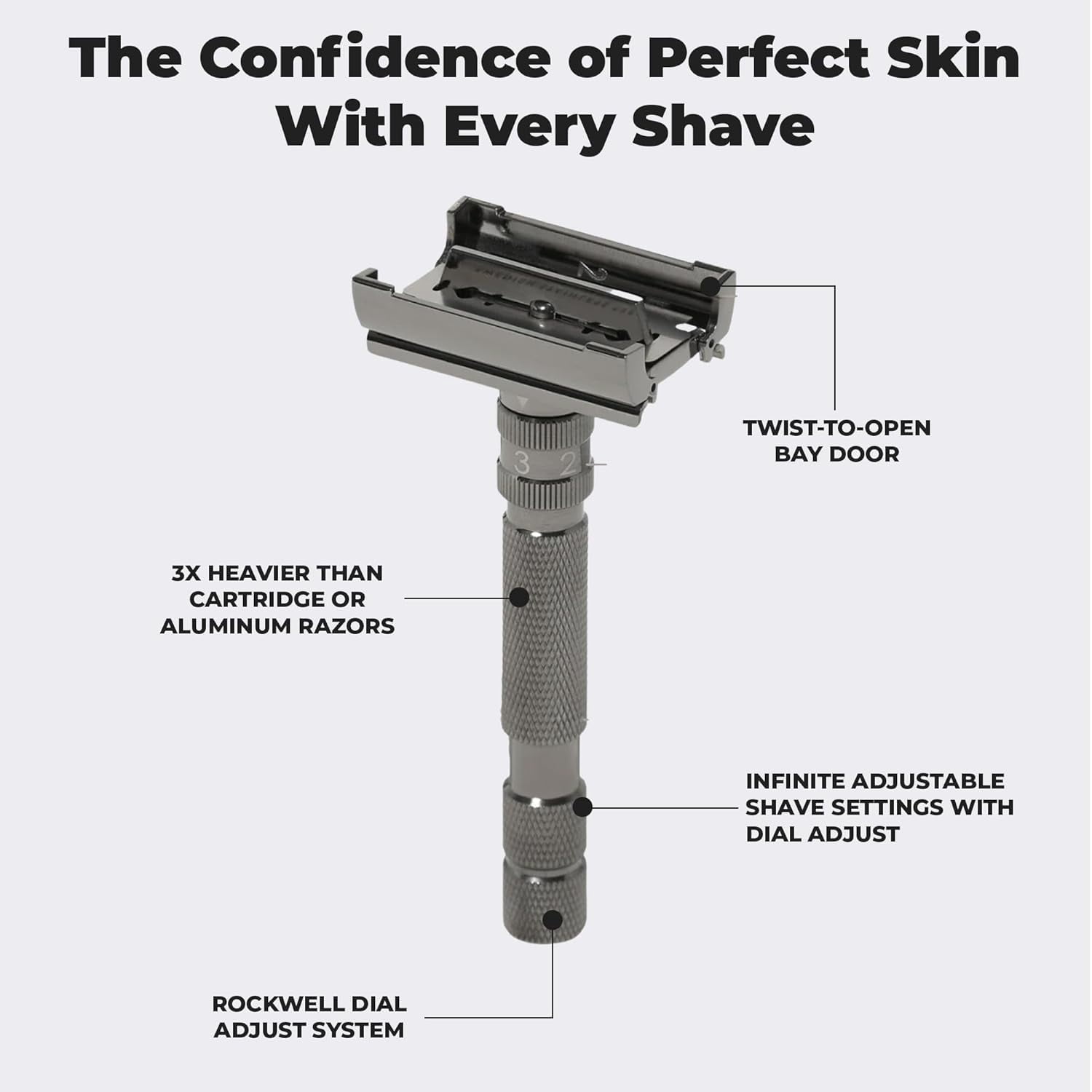 Rockwell Razors T2 Adjustable Safety Razor for Men with 5 Razor Blades, Gunmetal Chrome
