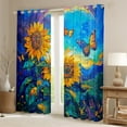 thumbnail image 2 of Homewish Blue Orange Sunflower Black Out Curtains, Dreamy Rustic Butterfly Curtains Pack of 2 (42x63 Each), Vintage Oil Printing Bedroom Curtains, Window Curtains Bedroom Decor, 2 of 6