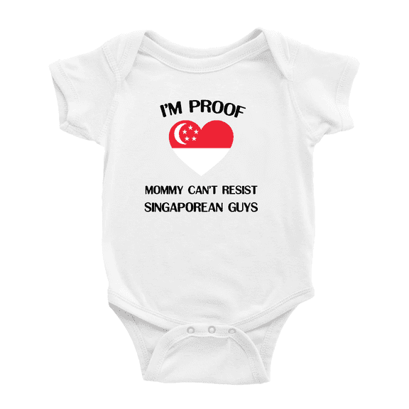 I'm Proof Mommy Can't Resist Singaporean Guys Baby Bodysuit Newborn Clothes Outfits (White, 6-12 Months)