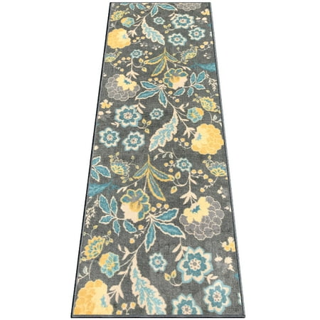 Cotton Silk Rug (Silk & Sultans Agathe Collection Floral Design, Pet Friendly, Non-Skid Runner Rug with Rubber)
