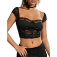 thumbnail image 3 of Women's Slim Lace Crop Tops Cap Sleeve Sweetheart Neckline Tank Tops Sheer Clubwear, 3 of 10