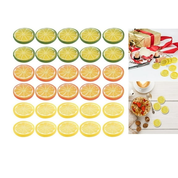 Simulation Lemon Slices,30Pcs Mini Simulation Fruit Slices for Kitchen Decor,QZS Portable Artificial Lemon Ornament for Photography Props,Festival Decoration (Green,Yellow,Orange)