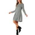 thumbnail image 4 of INSPIRE CHIC Women's Dress Houndstooth Plaid Crew Neck Long Sleeves Belt A-Line Dress with Pockets XS Black White, 4 of 5