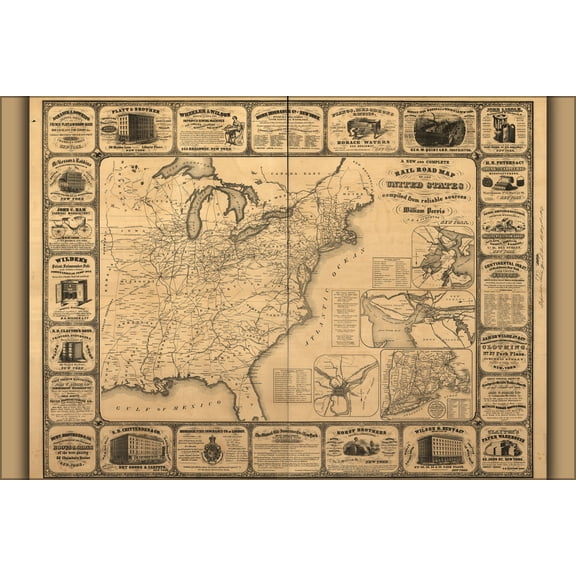 24"x36" Gallery Poster, railroad map of the United States of america 1857