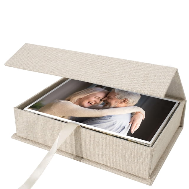 Caja de almacenamiento de fotos Yopih (lino, 5 x 7 pulgadas), para 200 fotos, color beige