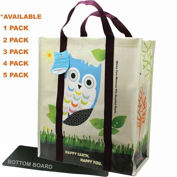 EcoJeannie 1 Pack Super Strong X-Large Laminated Woven Reusable Shopping Tote Bag (Avail: Set of 1,2,3,4,5 Bags), Free Standing, Recycled Plastic w/ Bottom Board & Reinforced Nylon Handle