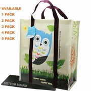EcoJeannie® 1 Pack Super Strong X-Large Laminated Woven Reusable Shopping Tote Bag (Avail: Set of 1,2,3,4,5 Bags), Free Standing, Recycled Plastic w/ Bottom Board & Reinforced Nylon Handle