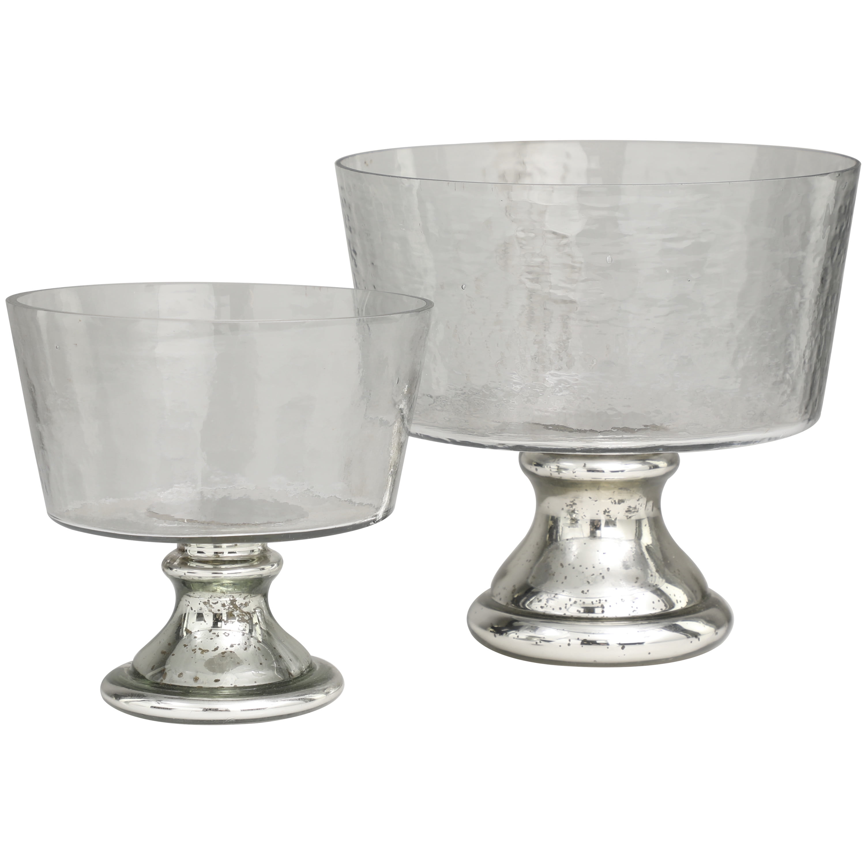 DecMode 10", 8"H Round Smokey Silver Glass Decorative Bowl with Mercury Glass Pedestal Base, Set of 2