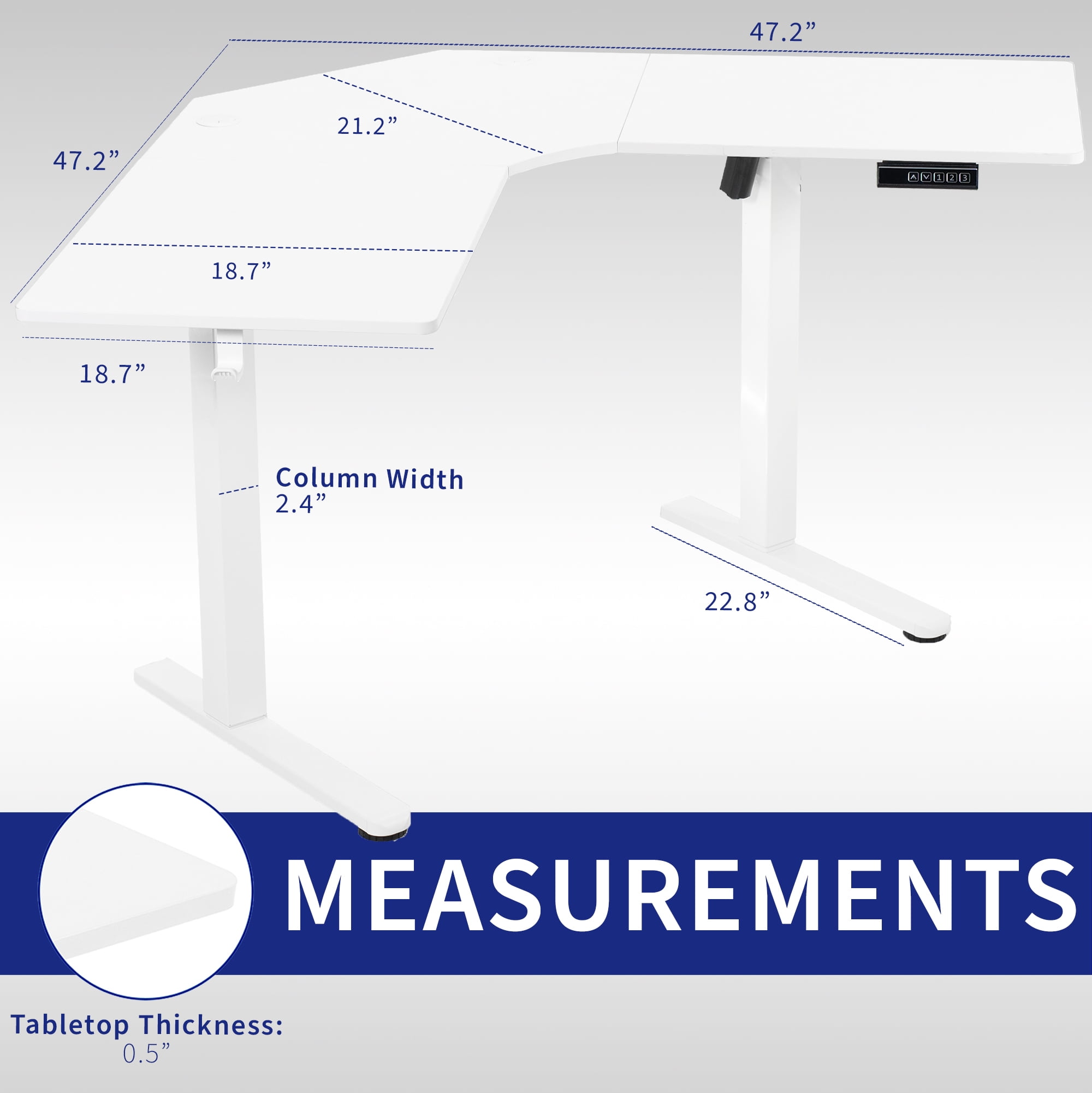 VIVO White Electric 47" x 47" Corner Standing Desk, L-Shaped Workstation