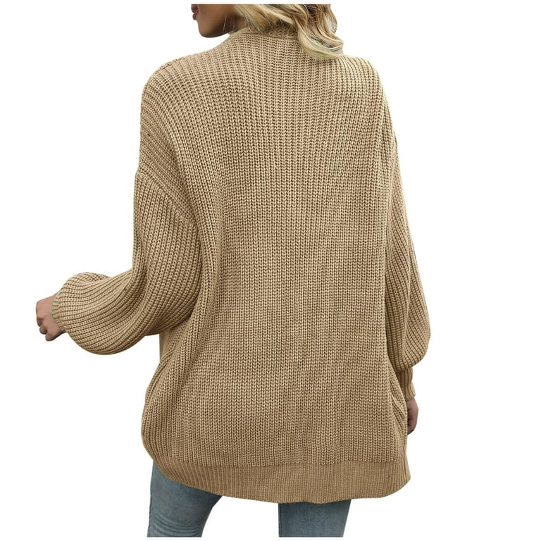 SMihono Clearance Knitted Solid Midi Length Cardigan Sweater Coat Tops for  Women Pocket Ladies Fashion Women Elegant V Neck Loose Casual Long Sleeve  Autumn Female Outerwear Beige XL 