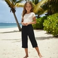 thumbnail image 4 of WhouRiu Girls Casual Beach Pants Summer Solid Color Drawstring Waist Cropped Trousers Kids Comfortable Lightweight Trousers With Pockets,11-12 Years, 4 of 6
