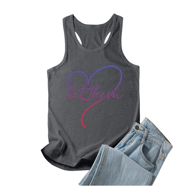 Camiseta sin mangas con estampado de letras para mujer, ideal para el verano: camiseta informal de cuello redondo con ajuste en el pecho, ideal para el día a día
