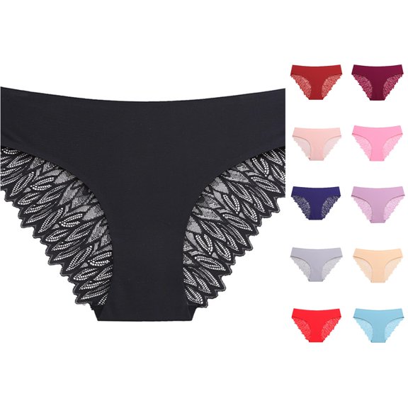 Gyujnb Women Elegent Bikini Lace Low Waist Seamless Underwear Panties Comfortable Briefs Panties,A