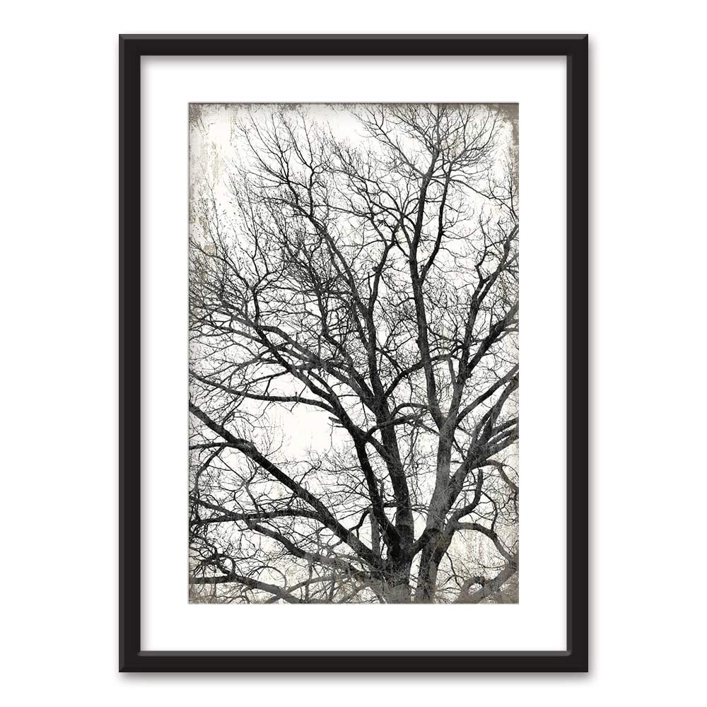 wall26 - Framed Wall Art - Tree in Black White on Vintage Background
