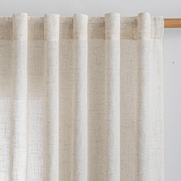 Linen Curtains for Living Room, Natural Semi Sheer Curtains & Drapes 84 inches Length 2 Panels Set Farmhouse Country Boho Style Back Tab Draperies for Sliding Glass Door, 50" Wide, Linen