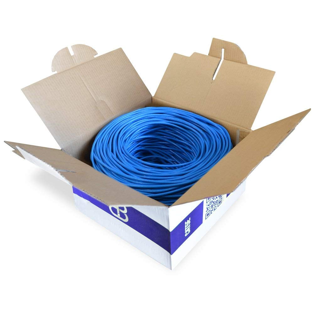 dripstone premium 1000ft cat5e solid utp ethernet cable in bulk, 1000 ft lan network wire, blue