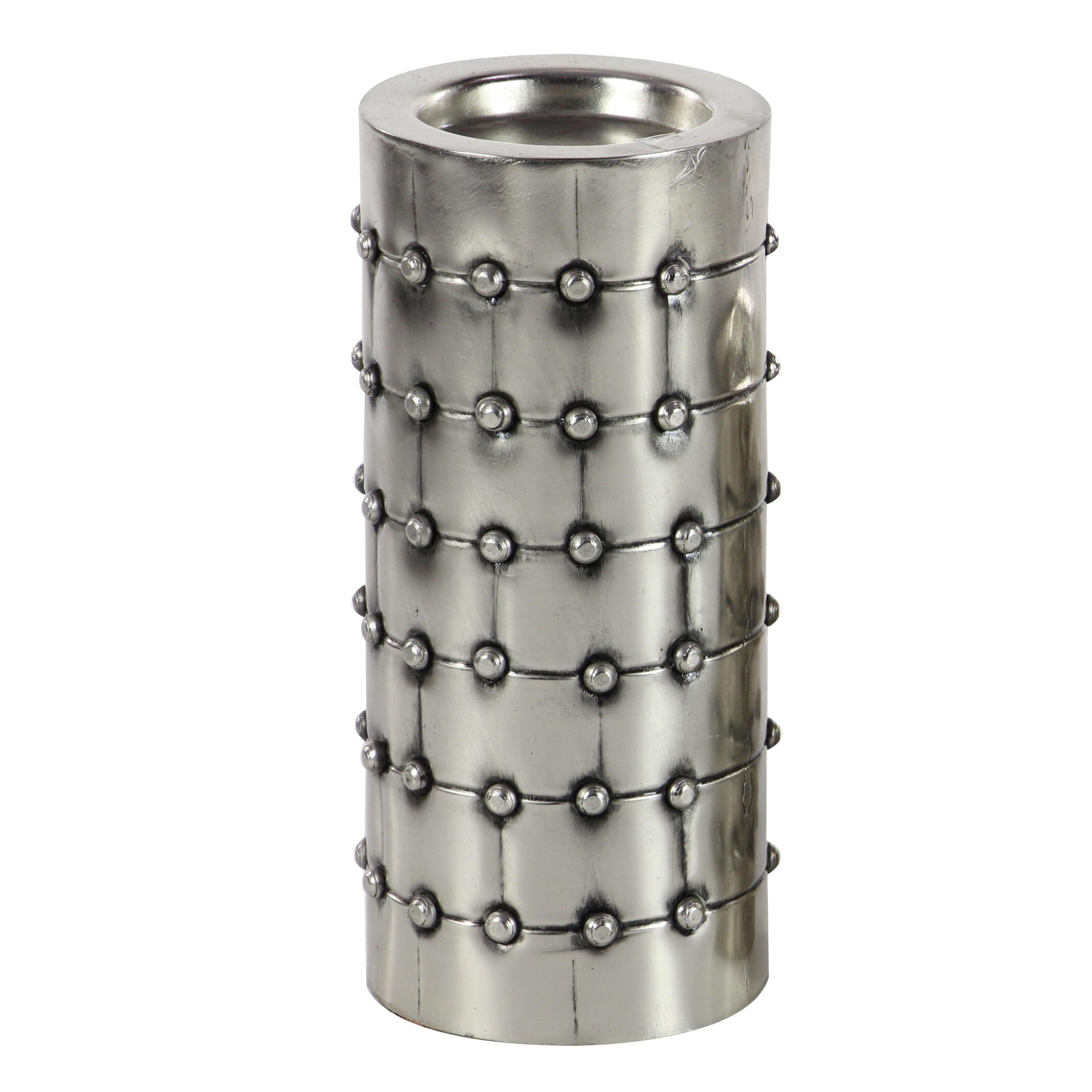 DecMode 3 Candle Silver Metal Handmade Pillar Candle Holder with Studs, Set of 3