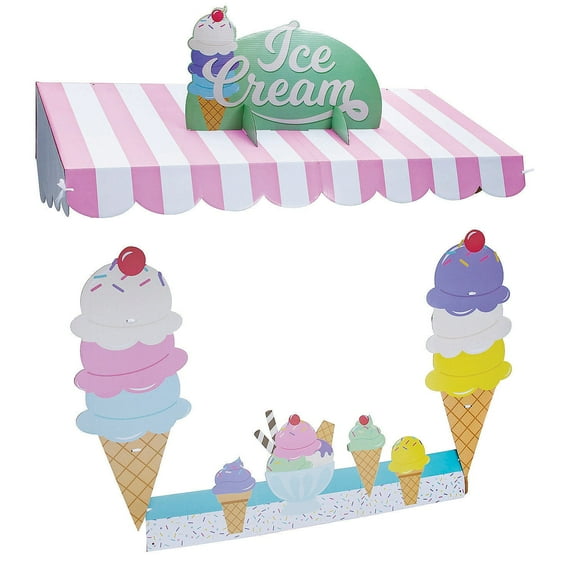 Fun Express 57" x 33" Ice Cream Cardboard Tabletop Hut Decor Set – 5 Pc. - Party Supplies