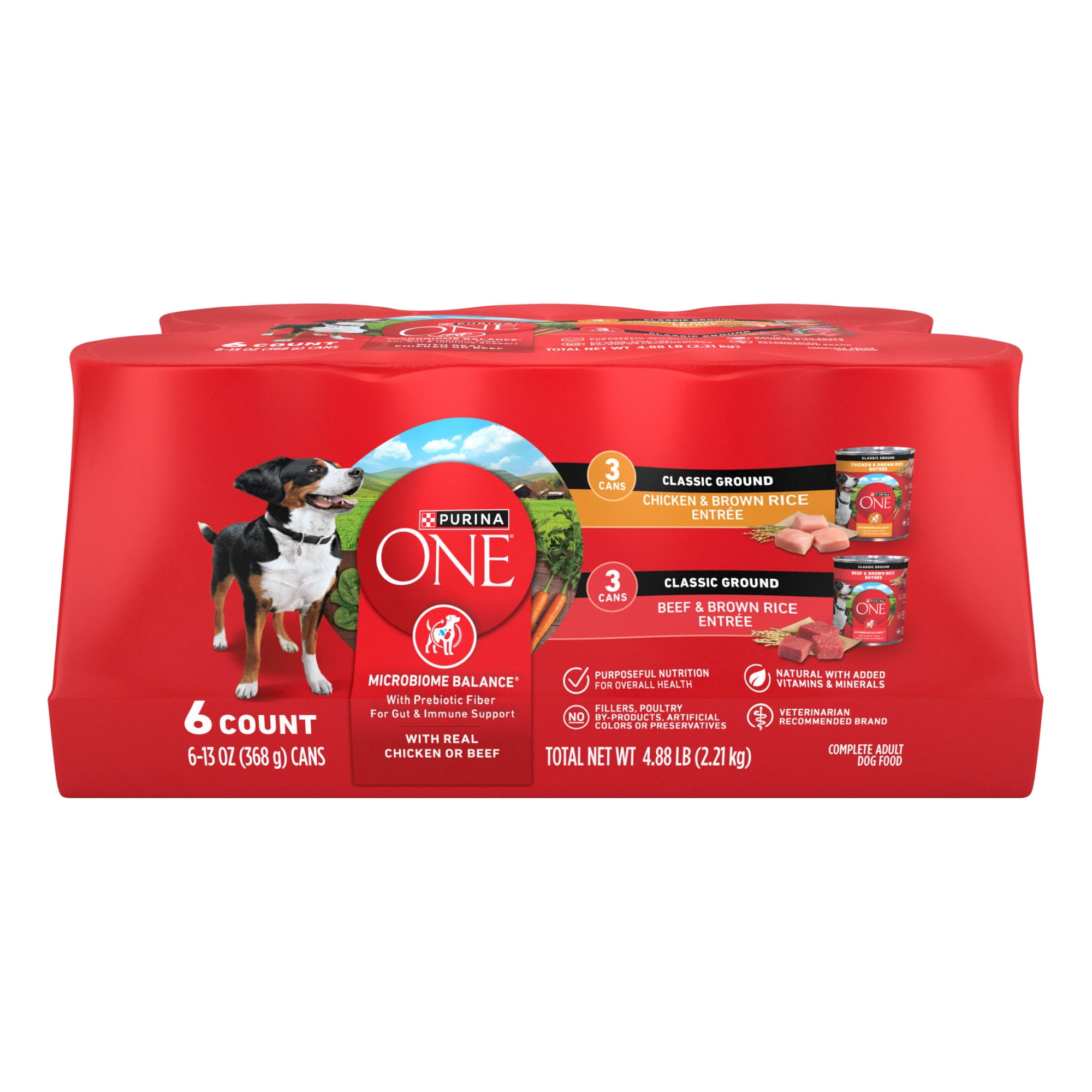 Purina ONE Natural Wet Dog Food, High Protein Soft Variety Pack, 13 oz Cans, 6 Pack