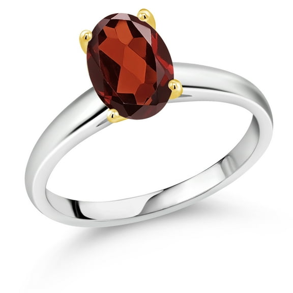 Gem Stone King 925 Silver and 10K Yellow Gold Red Garnet Solitaire Engagement Ring for Women | 2.13 Cttw | Oval 9X7MM | Gemstone January Birthstone (Size 7)