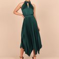 thumbnail image 3 of Vestido Elegante Vestido irregular con cuello halter plisado Cgtredaw para Mujer Verde oscuro T M, 3 of 6