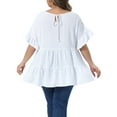 thumbnail image 3 of Agnes Orinda Women's Plus Size Easter Tops Swiss Dots Back Tie Crew Neck Ruffle Short Sleeve Tiered Hem Summer Casual Blouses 4X White, 3 of 6