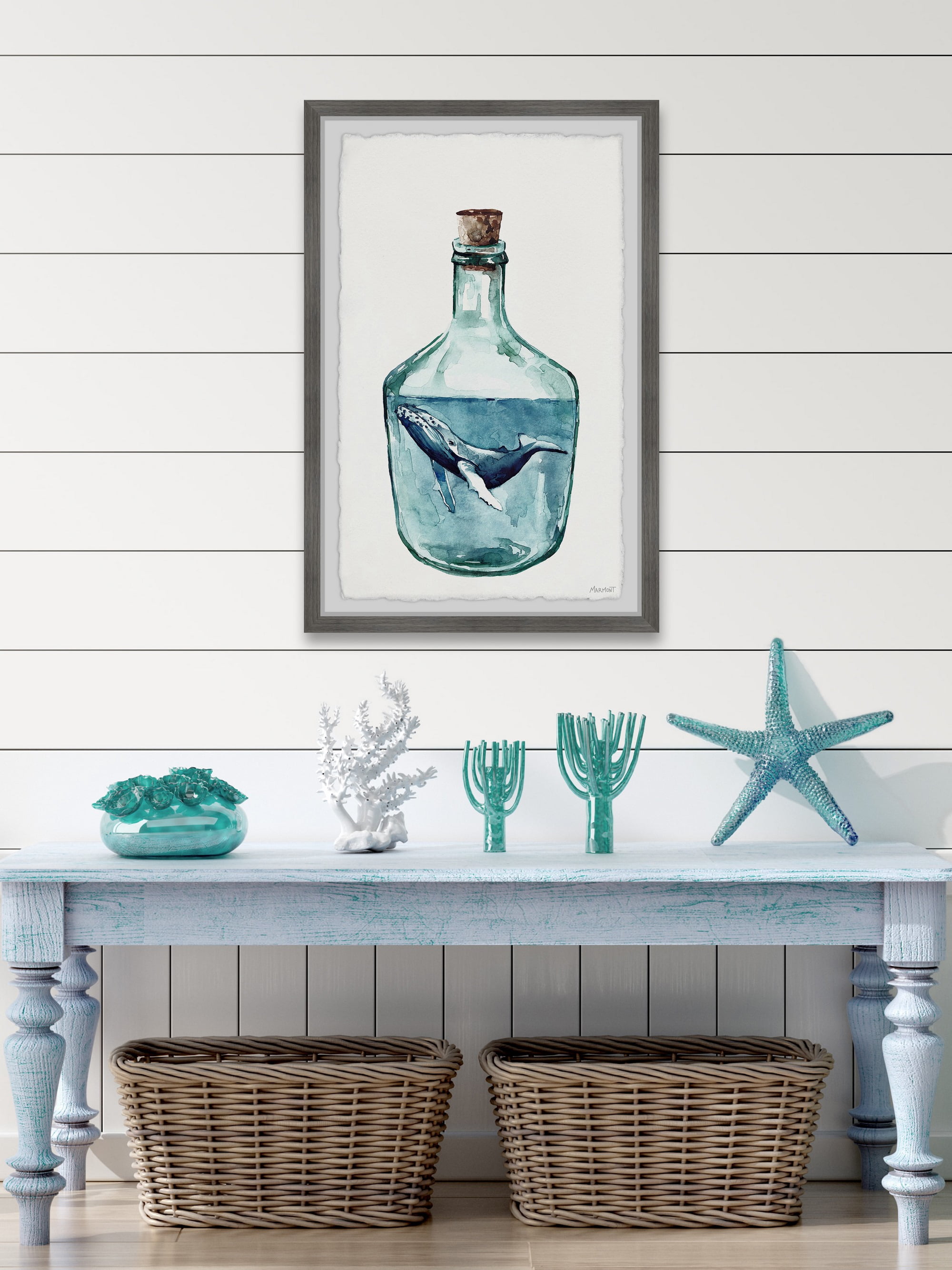 Marmont Hill Whale in the Bottle Framed Wall Art, 1.50" x 8.00"