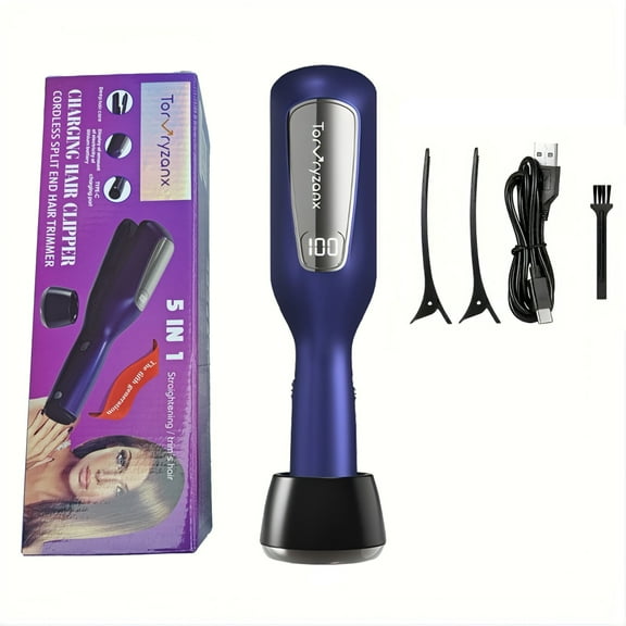 TorVryzanx Pro 5-in-1 Cordless Split End Trimmer | Blue Light Therapy & LED Display | Rechargeable Hair Repair for Dry/Damaged Ends | FCC Certified