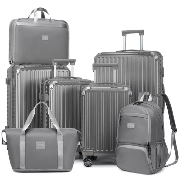 7-Piece Luggage Set with 7-in-1 toiletry bag Backpack & Duffel – Hardshell Spinner Suitcase Set with TSA Lock