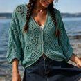 thumbnail image 2 of jiaxiM Lightweight Cardigans for Women Crochet Knit Open Front Long Sleeve Loose Casual Boho Summer Tie Front Beach Coverup, 2 of 6