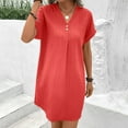 thumbnail image 6 of LADIGASU Women Casual Solid-neck Short Sleeve Dress Pocket Split Hem Strap Dress, 6 of 9