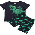 thumbnail image 1 of Little Baby Boys Summer Outfit Set  Short Sleeve  Neck Dinosaur Printed Top Short Loose Elastic Band Pants Set 2PCS, 1 of 6