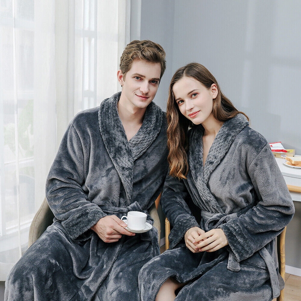 TOPCHANCES Men Women Couple Warm Flannel Shawl Long Bathrobe