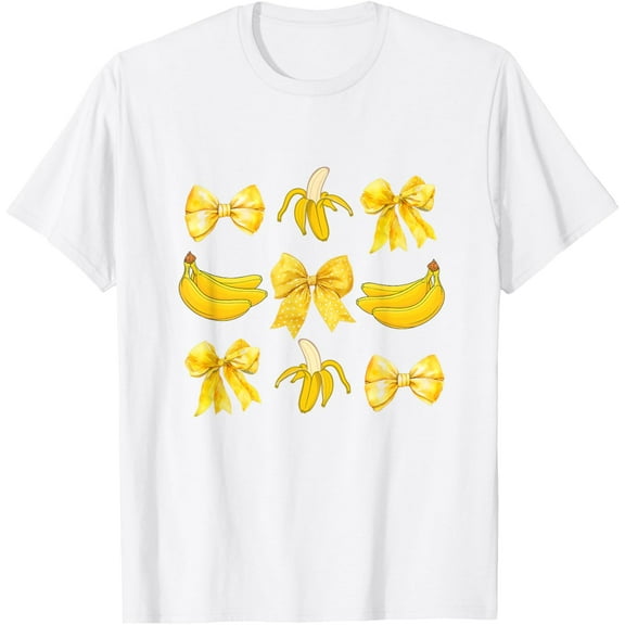 Women T-ShirtBanana Coquette Bow Yellow Bananas Festival GirlsMen's and women's pure cotton short-sleeved shirts
