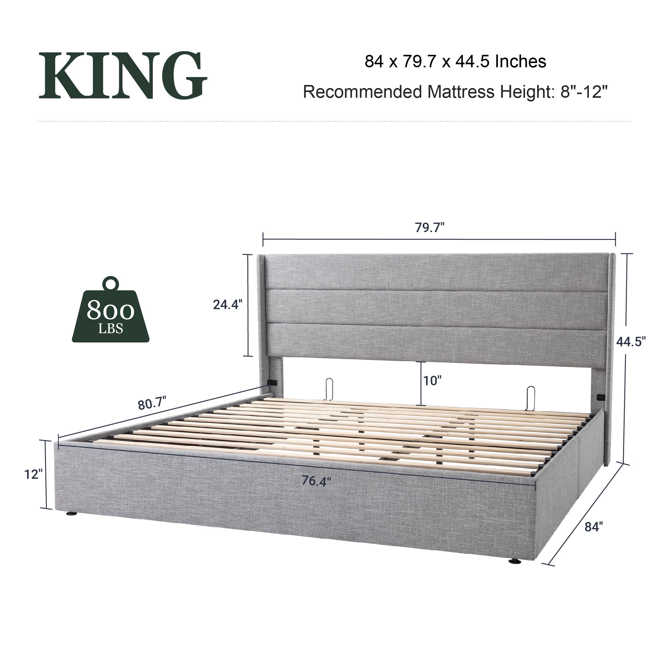 Amolife King Size Upholstered Lift up Storage Platform Bed Frame with Fabric Panel Wingback Headboard, Beige