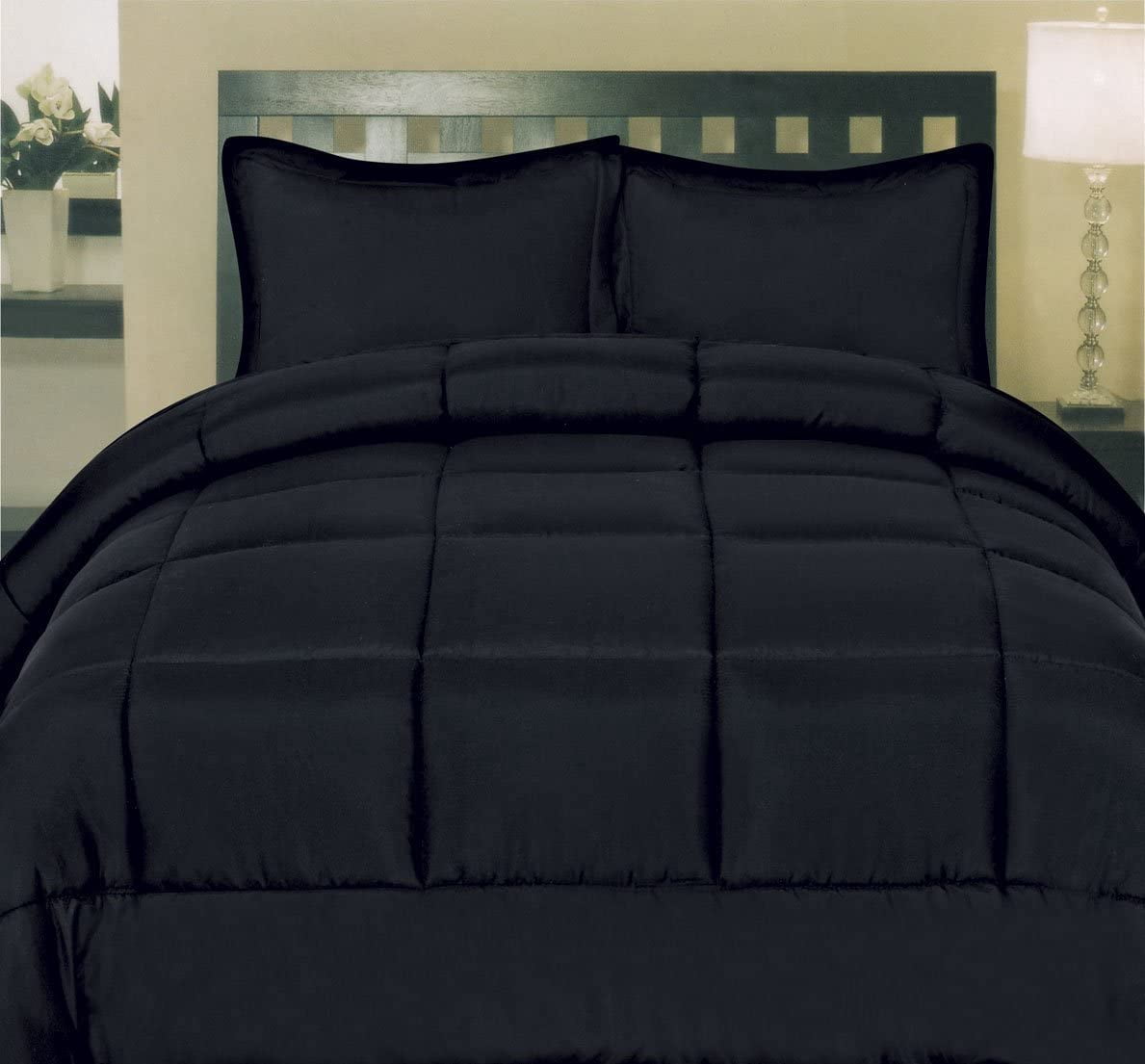 500-TC Egyptian Cotton All Season Comforter for Adults Full/Queen Size 90" x 90" Inches, 1pc Comforter Box Stitched with 4 Corner Tabs, 300 GSM Comforter, (Black)