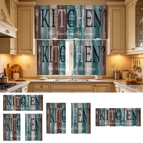 KOYPTL Kitchen Curtain Panels Semi Sheer Tier Window Drapes with Standard Rod Pocket Light Filtering Half Window Treatment Panels for Small Window Bathroom Farmhouse Indoor Home Window Decor Set of 2