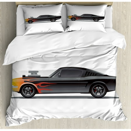 Cars Duvet Cover Set Custom Design Muscle Car With Supercharger