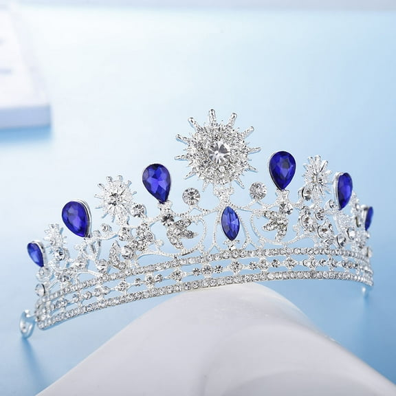 Niceauty 1Pc Classic Blue Rhinestone Crown Alloy Wedding Hair Accessory